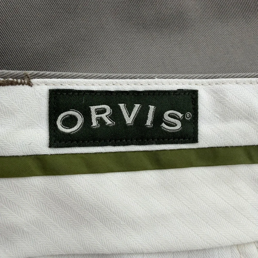 Orvis Pants Men 46 Olive Drab Chino Flat Front Twill Straight Leg Trouser Hemmed